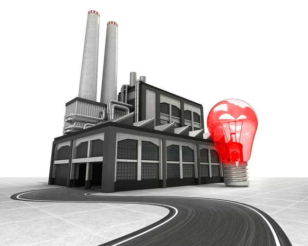 Red lightbulb with factory supply road concept — Stock Photo, Image