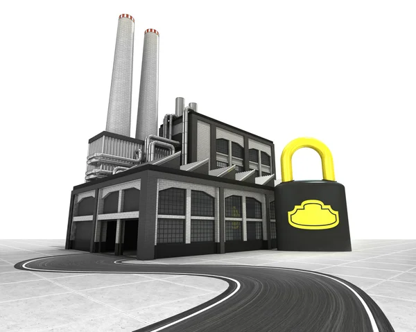 Veiligheid padlock met fabriek levering weg concept — Stockfoto