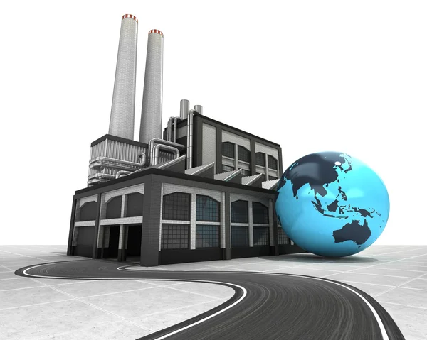 Asian earth globe with factory supply road concept — Stock Photo, Image