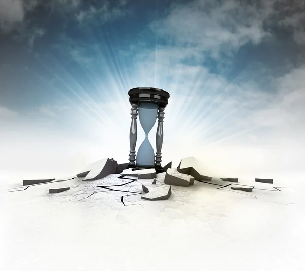 Time countdown stuck into ground with flare and sky — Stock Photo, Image