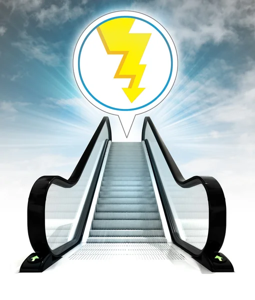 Thunderbolt in bubble above escalator leading to sky concept — Stock Photo, Image