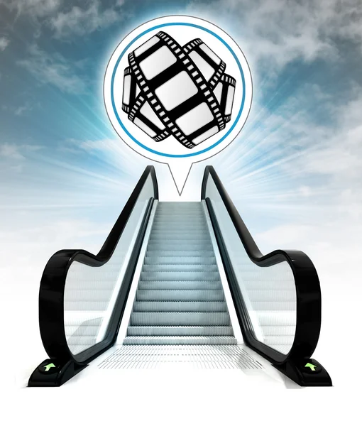 Movie tape in bubble above escalator leading to sky concept — Stock Photo, Image