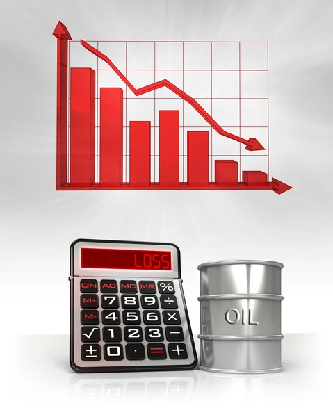 Oljefat med negativa business beräkningar och diagram — Stockfoto