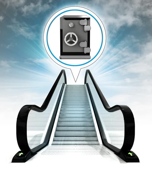 Bankanın kasa dairesinde kabarcık yukarıdaki gökyüzü kavramı lider yürüyen merdiven — Stok fotoğraf