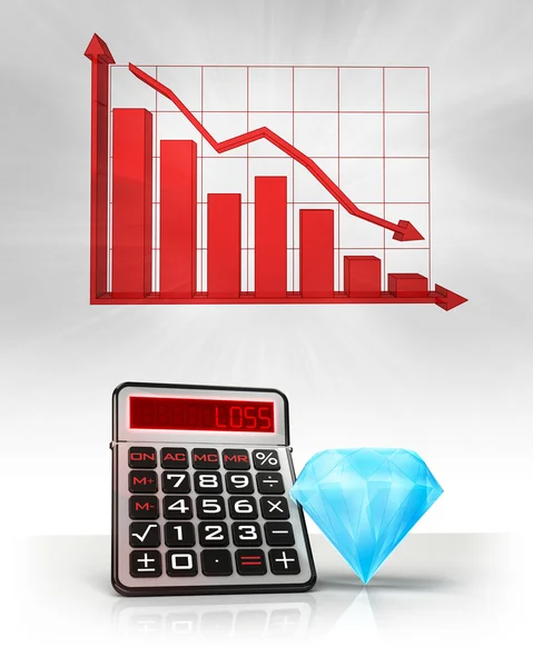Diamante caro con cálculos comerciales negativos y gráfico — Foto de Stock