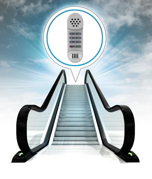 Telefon i bubbla ovanför rulltrappan — Stockfoto