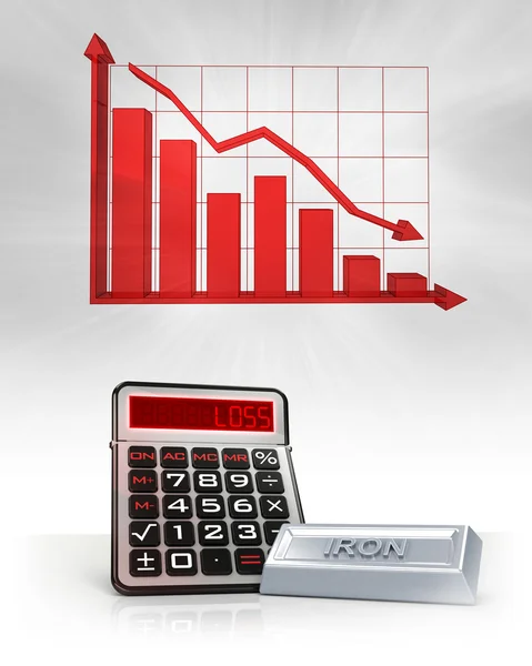 Iron merchandise with negative business calculations and graph — Stock Photo, Image