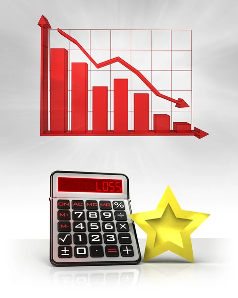 Rating star with negative business calculations and graph — Stock Photo, Image