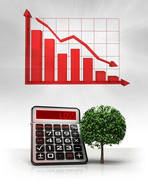 Laubbaum mit negativen Geschäftsberechnungen und Grafik — Stockfoto