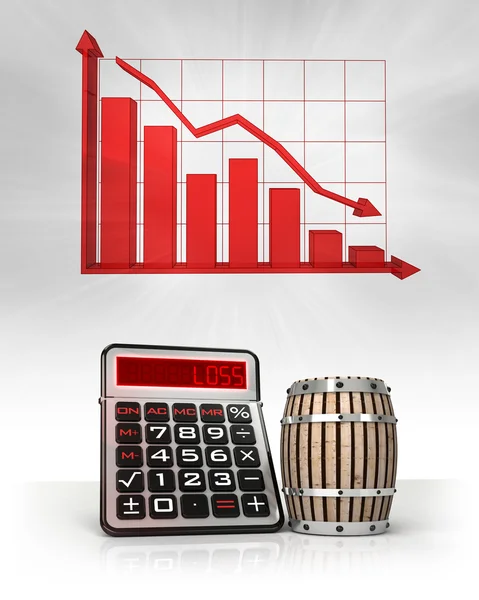 Beverage keg with negative business calculations and graph — Stock Photo, Image