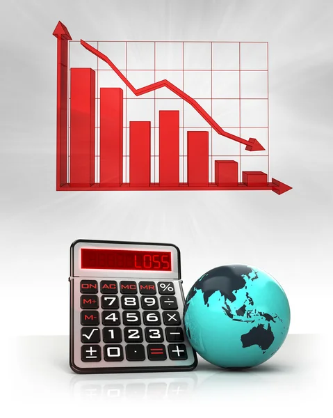 Asia globe with negative business calculations and graph — Stock Photo, Image