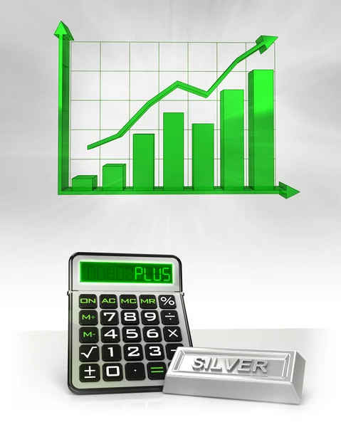 Mercancía de plata con cálculos de negocios positivos con gráfico —  Fotos de Stock