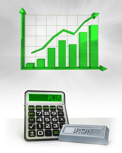 Iron merchandise with positive business calculations with graph — Stock Photo, Image