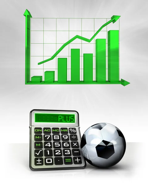 Bola de futebol com cálculos de negócios positivos com gráfico — Fotografia de Stock