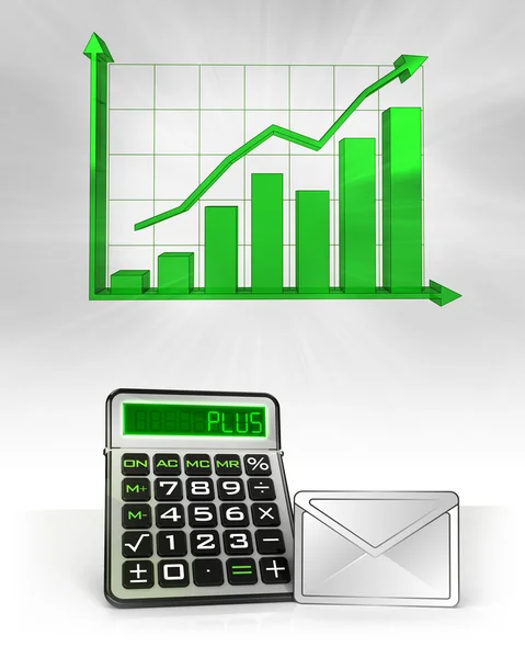 Mensaje de correo electrónico con cálculos de negocios positivos con gráfico —  Fotos de Stock