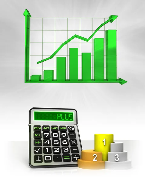 Podio con cálculos de negocio positivos con gráfico — Foto de Stock