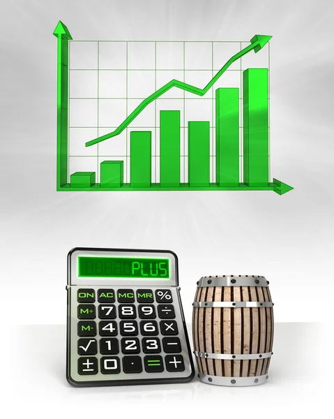 Beverage keg with positive business calculations with graph — Stock Photo, Image