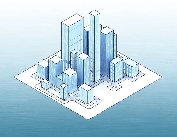 Isometric view to office city island 02 — Stock Photo, Image
