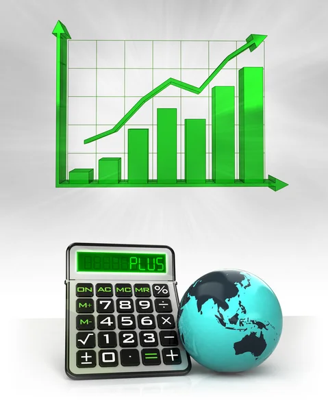 Asia globe with positive business calculations — Stock Photo, Image
