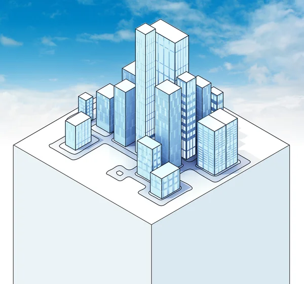 Isometric view to office city sky scene — Stock Photo, Image