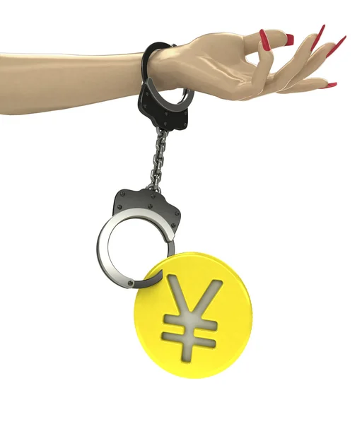 Golden Juan coin attached with chain to human hand — Stock Photo, Image