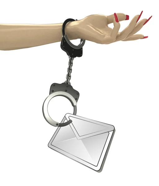 Email message attached with chain to human hand — Stock Photo, Image