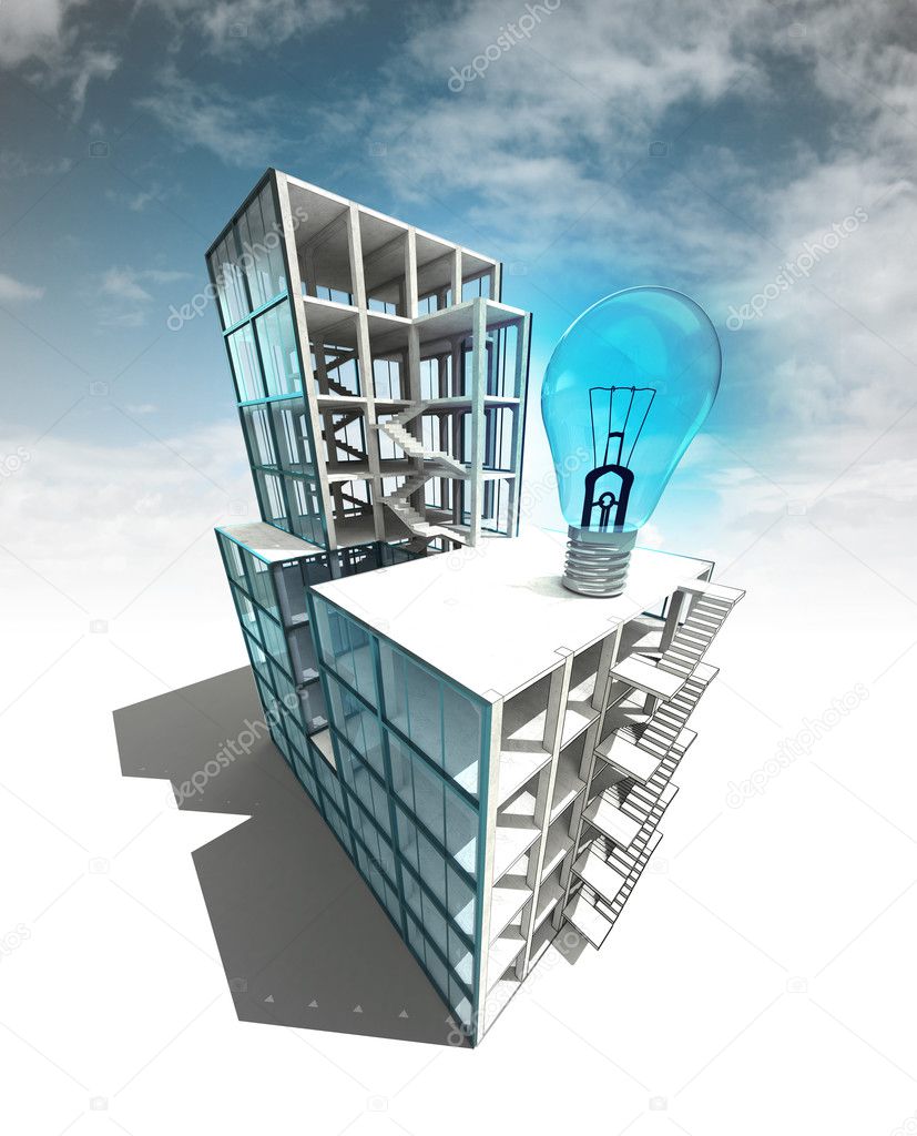 energy concept of architectural building plan with sky