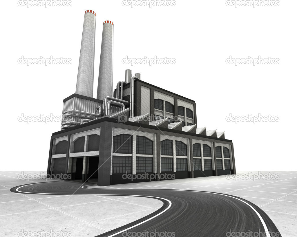 isolated factory building with supply road illustration