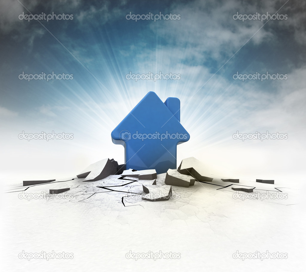 house icon stuck into ground with flare and sky