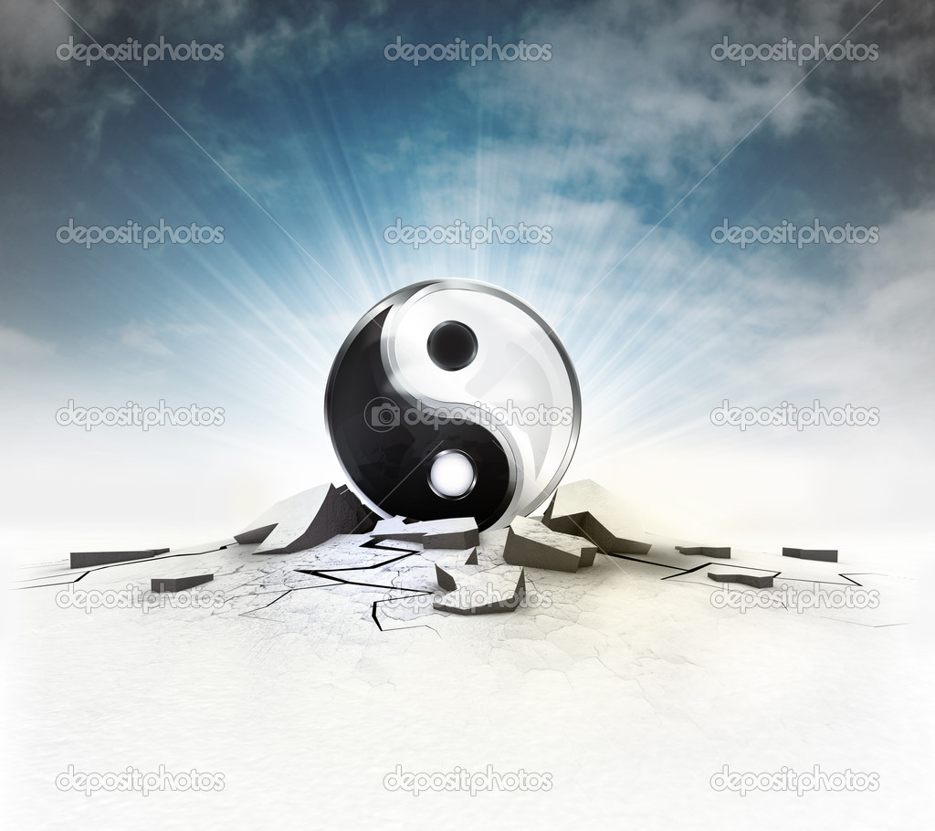 meditation icon stuck into ground with flare and sky