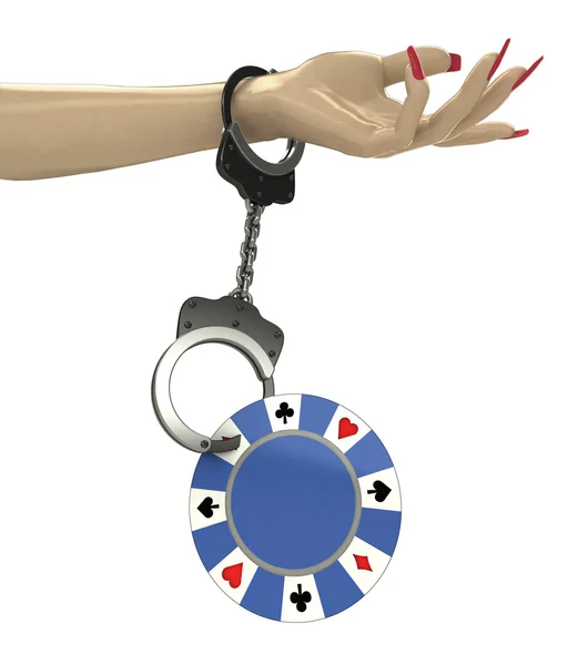 Τσιπ πόκερ που συνδέονται με την αλυσίδα με ανθρώπινο χέρι — Φωτογραφία Αρχείου