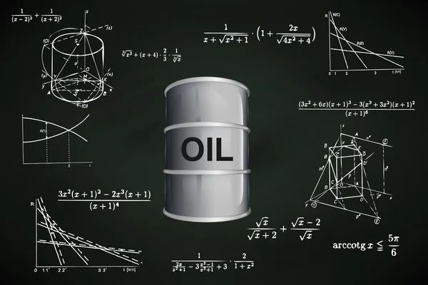 Beczka oleju na tablicy z matematycznych obliczeń wektor — Wektor stockowy