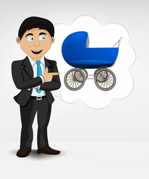 Blauwe kinderwagen in zeepbel idee concept — Stockvector