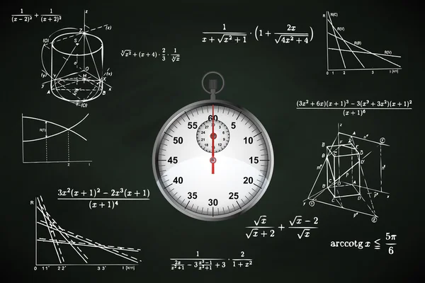 Stopwatch op blackboard — Stockvector