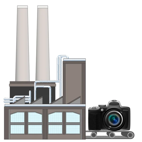 Nový fotoaparát na tovární transportní pás — Stockový vektor