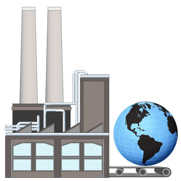 América globo del mundo en la correa de transporte de fábrica — Vector de stock