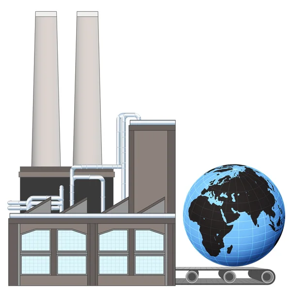 工場搬送ベルトにアフリカ世界グローブ — ストックベクタ
