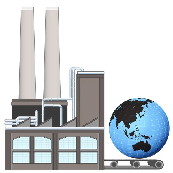 Asia globo del mundo en el cinturón de transporte de fábrica — Archivo Imágenes Vectoriales
