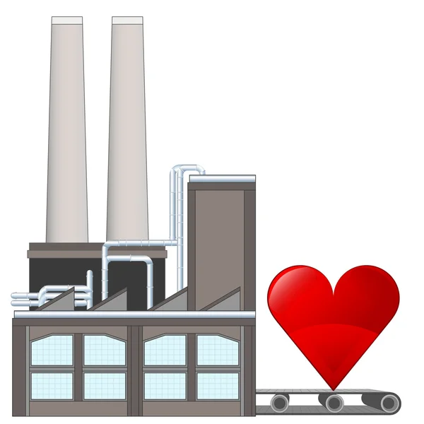 Rött hjärta på fabriken transportbandet — Stock vektor