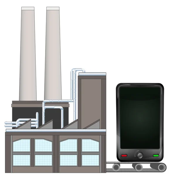 Smart phone on factory transport belt — Stock Vector