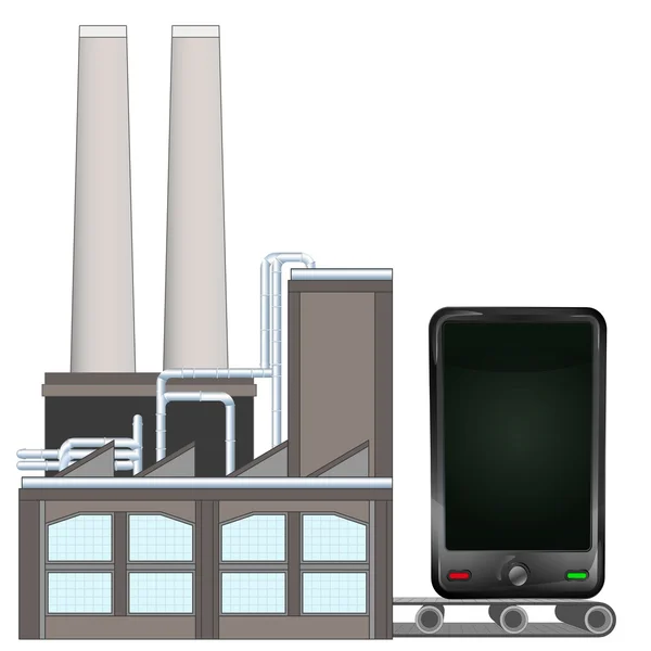 Teléfono inteligente en la correa de transporte de fábrica — Archivo Imágenes Vectoriales