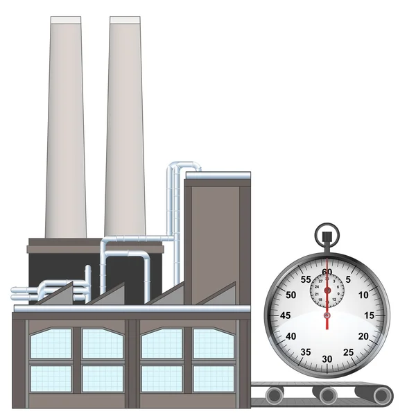 Stopwatch on factory transport belt — Stock Vector