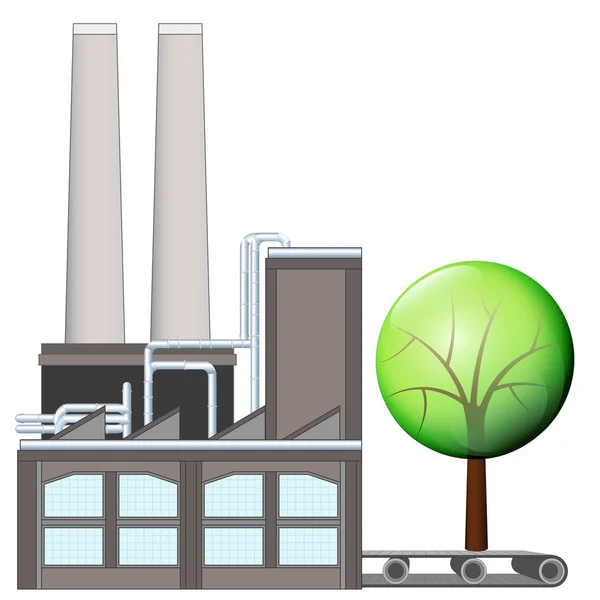 Leafy tree on factory transport belt — Stock Vector