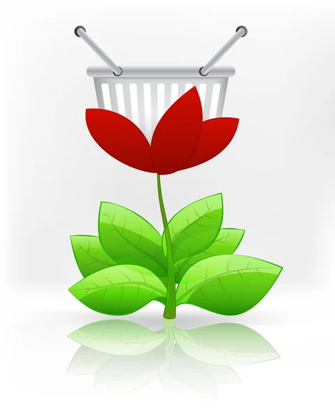 Winkelmandje in rode bloem bloei — Stockvector