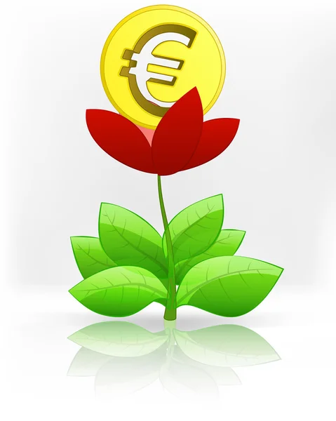 Moneda de euro en flor roja — Vector de stock