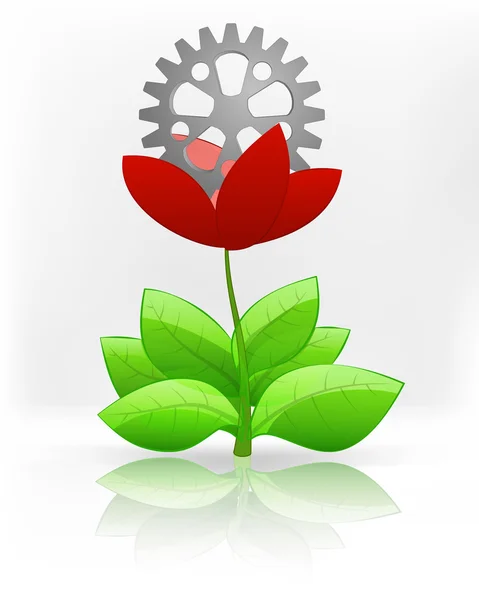 Industriële tandrad in rode bloem bloei — Stockvector