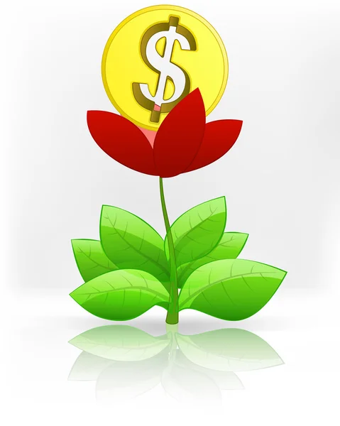 Moneda de dólar en flor roja — Vector de stock