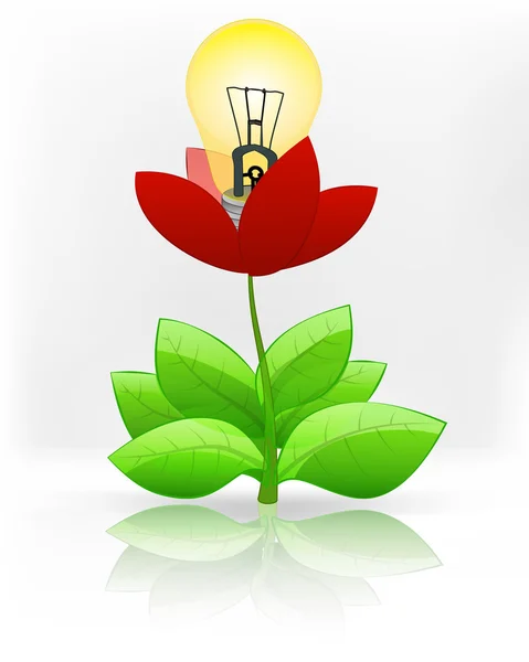 Yellow lightbulb in red flower blossom — Stock Vector