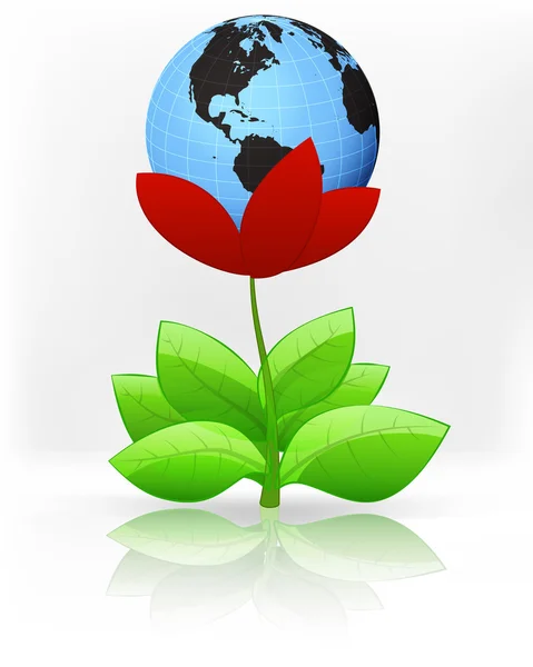 Αμερική παγκόσμια σφαίρα κόκκινο λουλούδι φουντωμένη — Διανυσματικό Αρχείο