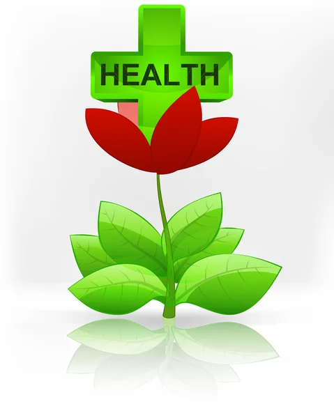 Health icon in red flower blossom — Stock Vector